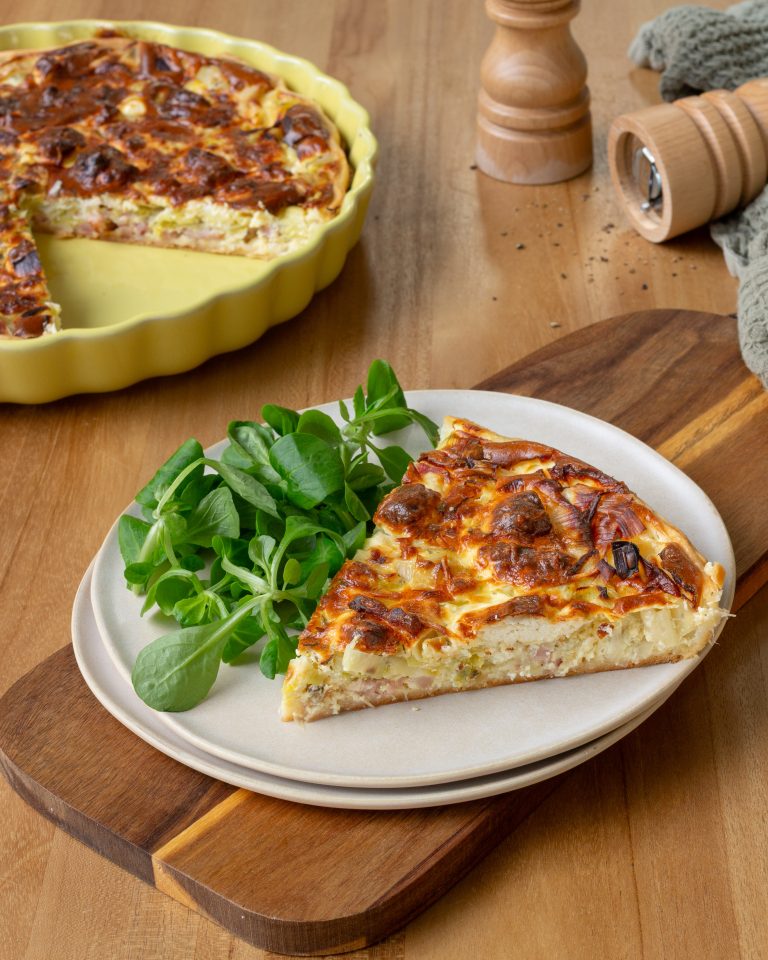Quiche poireaux, lardons et chèvre frais